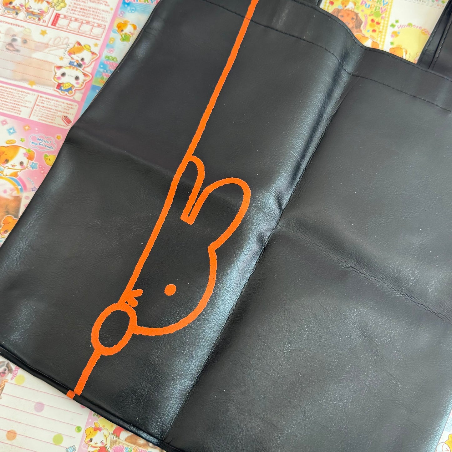 Miffy Black Leather Tote Bag