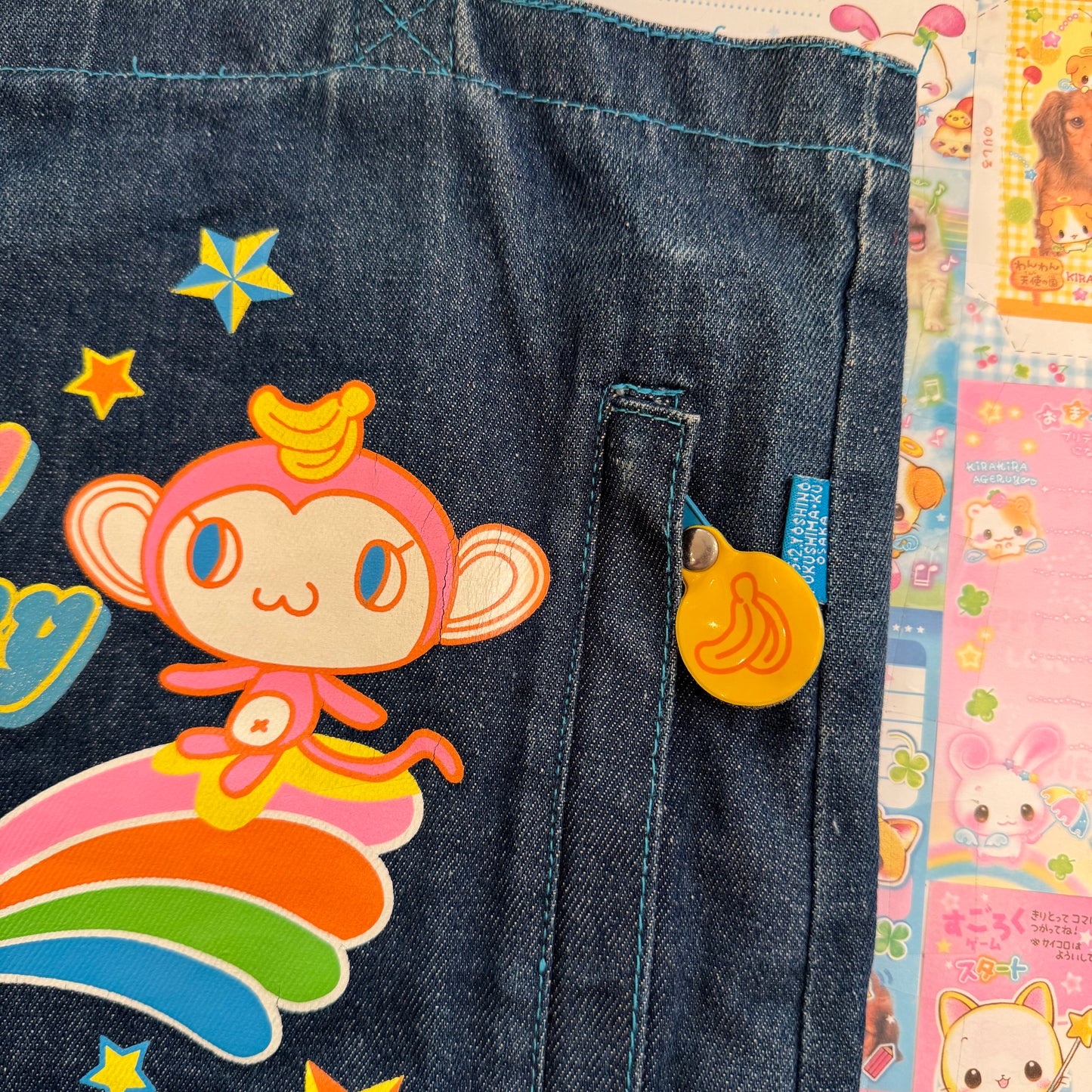 Love Ukkay Monkey Denim Tote Bag