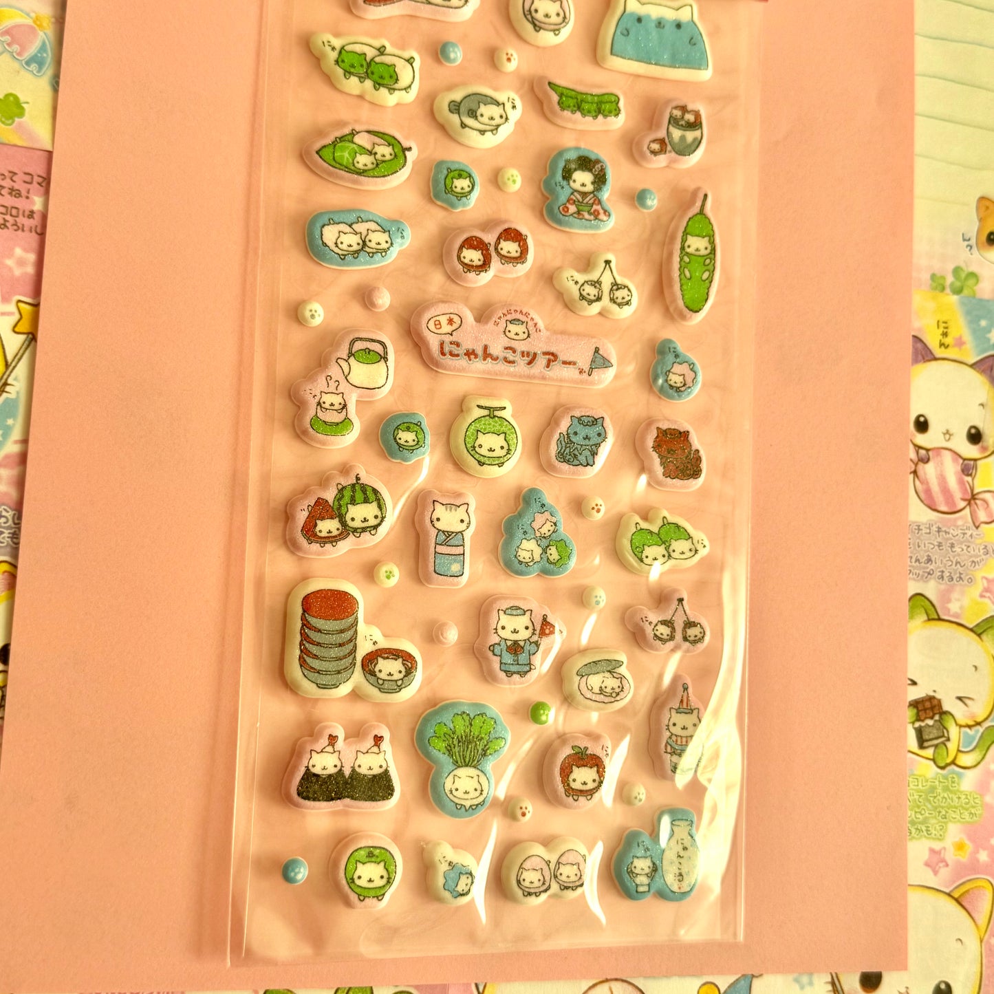 San-x Seals ♡ Nyan Nyan Nyanko Cat Tour Clear Squishy Sticker Sheet