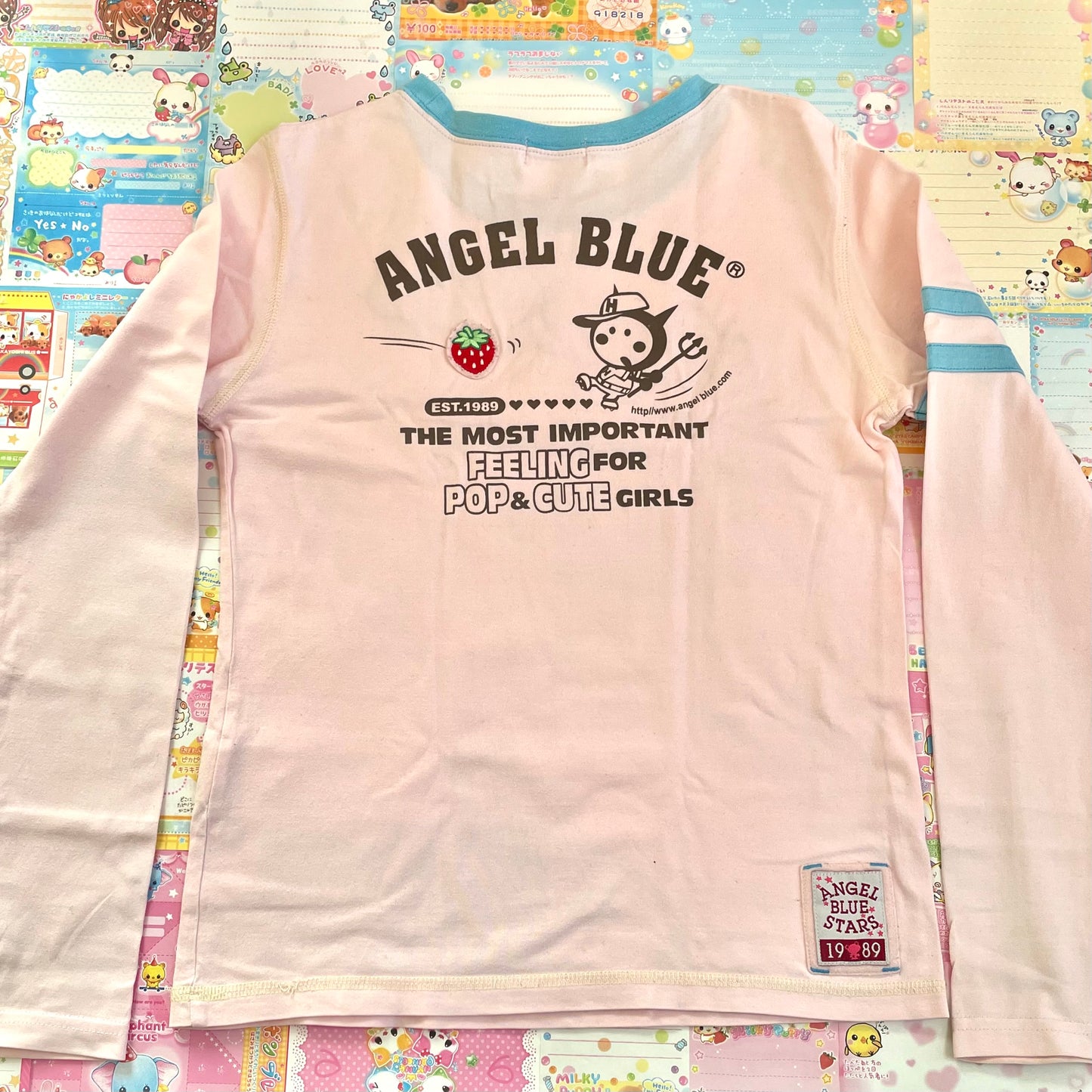 Angel♥︎Blue - Angel Blue Stars 19♥︎89 Long-sleeve Pink T-shirt