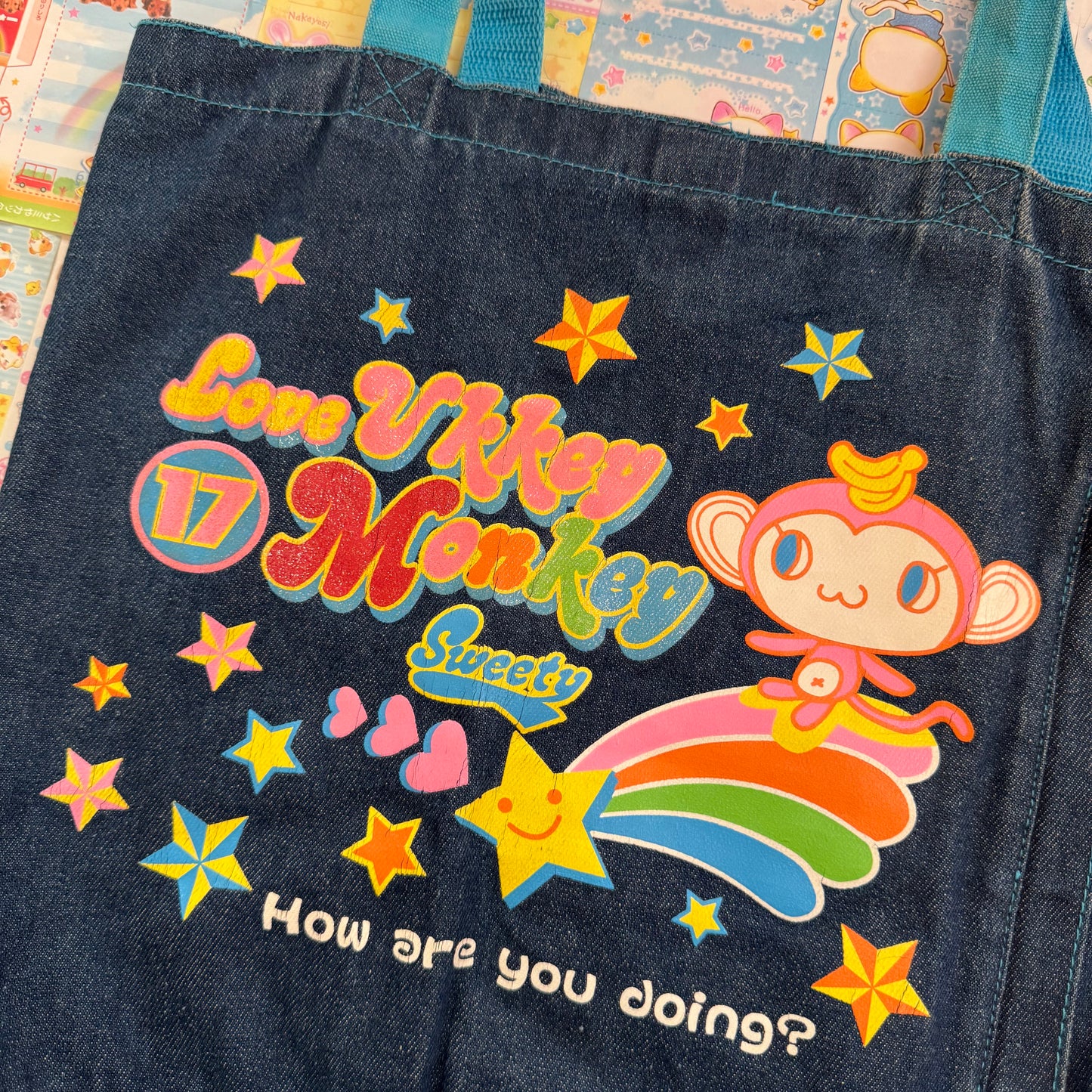 Love Ukkay Monkey Denim Tote Bag