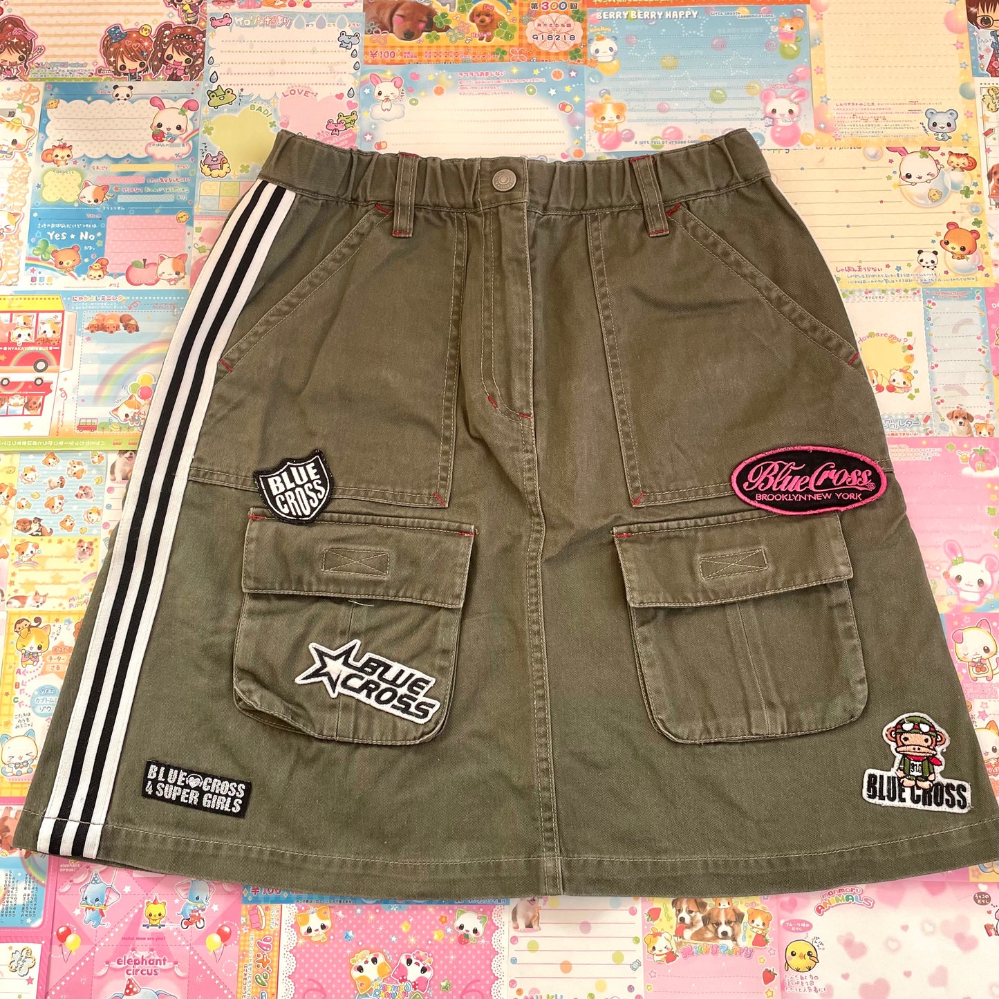 Blue♥︎Cross Girls - Army Green Skirt with Patches