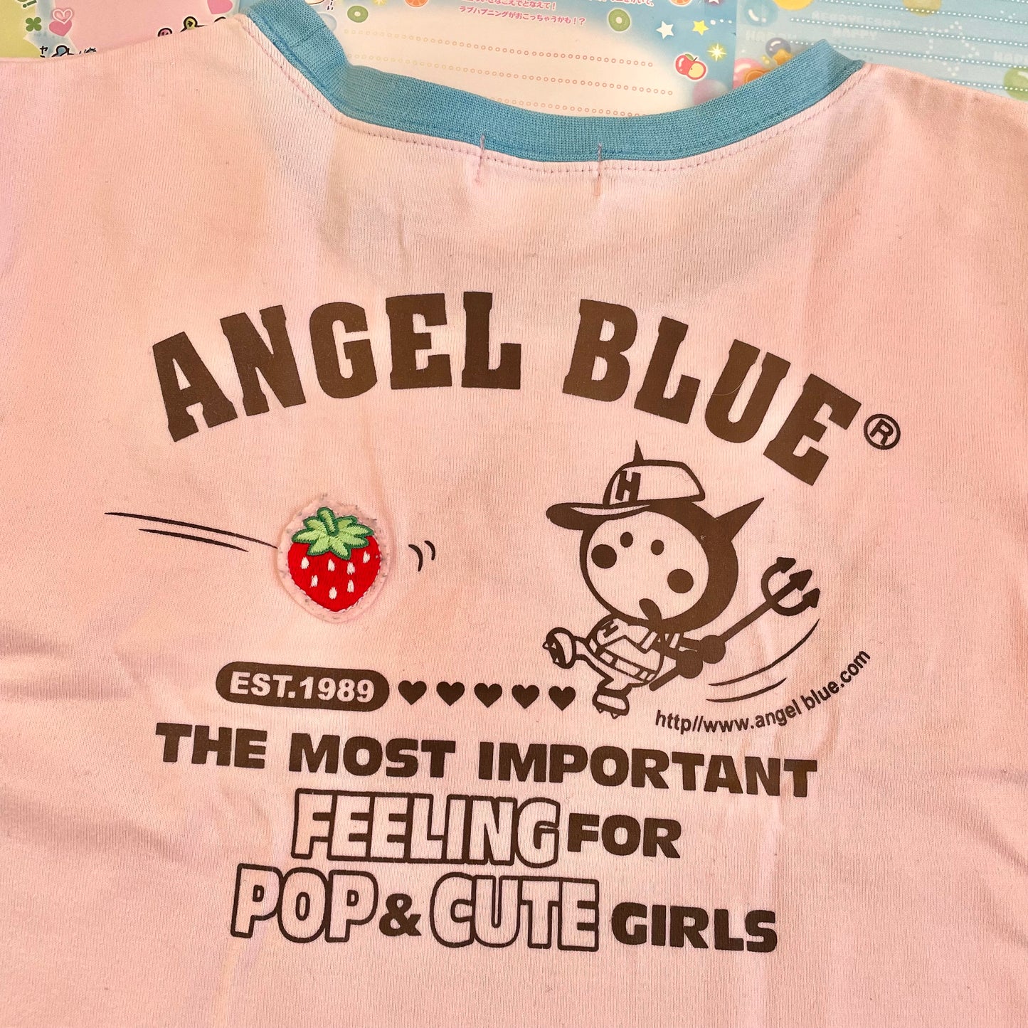 Angel♥︎Blue - Angel Blue Stars 19♥︎89 Long-sleeve Pink T-shirt