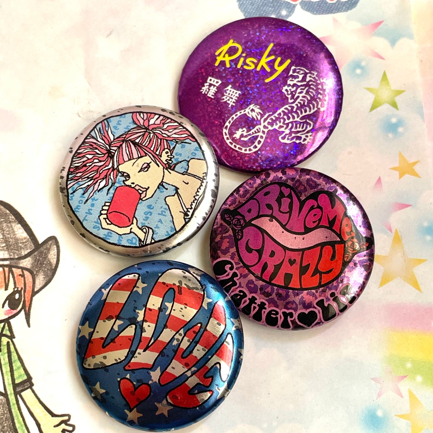 Retro Button Pin Set