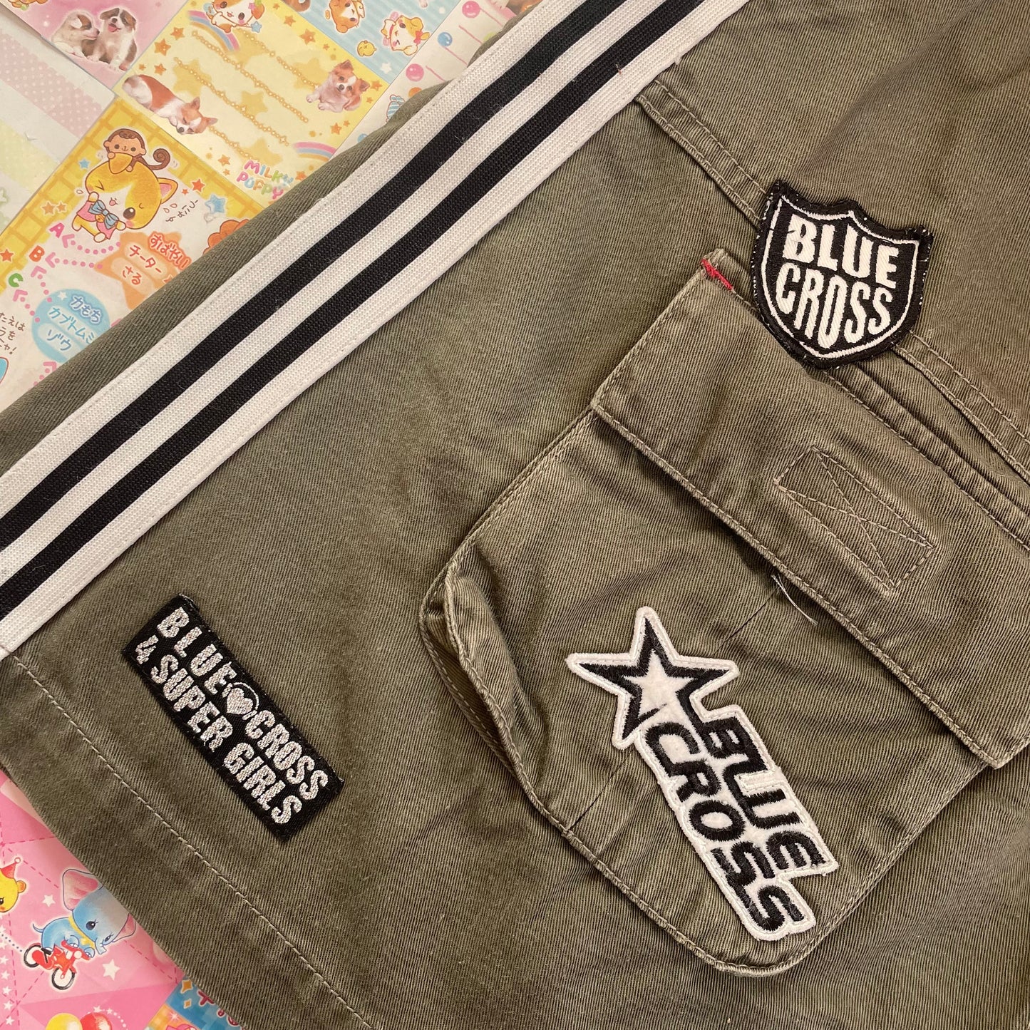 Blue♥︎Cross Girls - Army Green Skirt with Patches