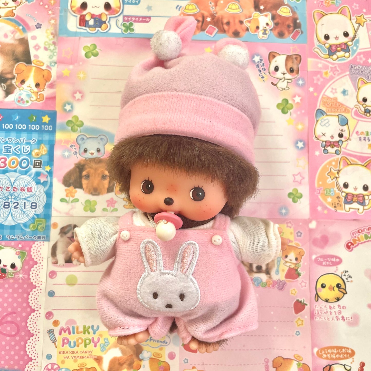 Bebichhichi Girl in Bunny Pink Overalls