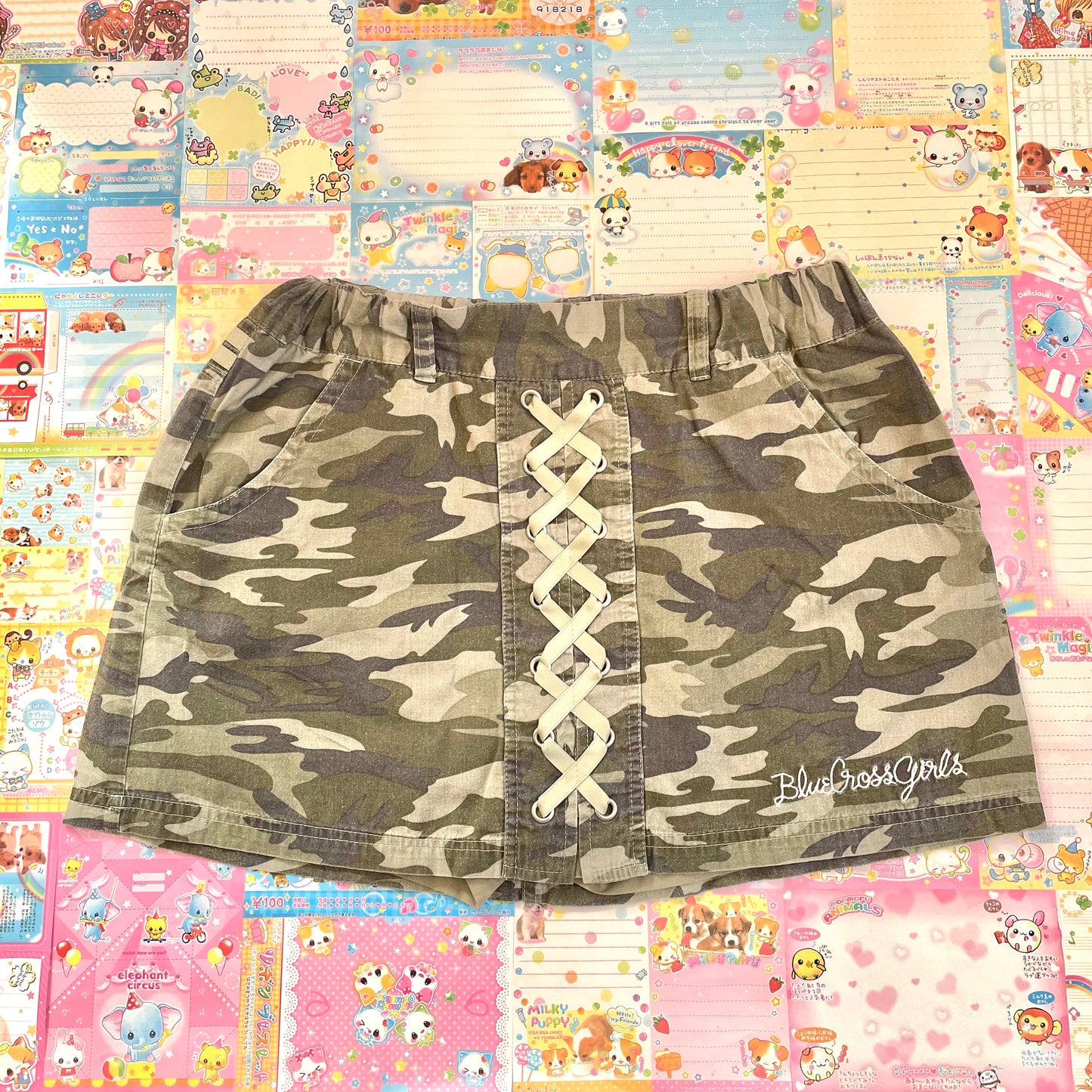 Blue♥︎Cross Girls Spicy Label - Camo Mini Skirt with Ribbon Detail