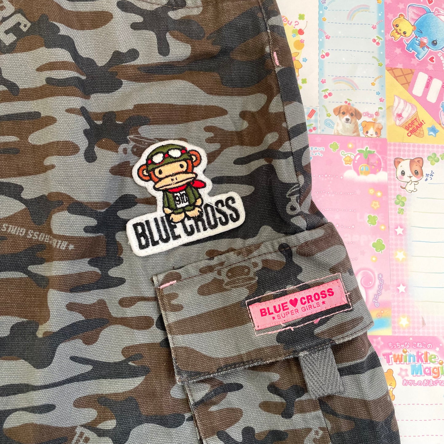 Blue♥︎Cross Girls - Camo Drawstring Skirt with Patches