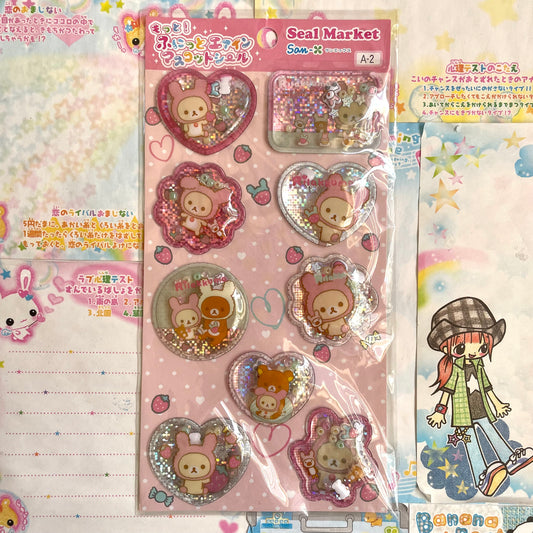 Rilakkuma 3D Shaker Strawberry Bunny Sticker Sheet