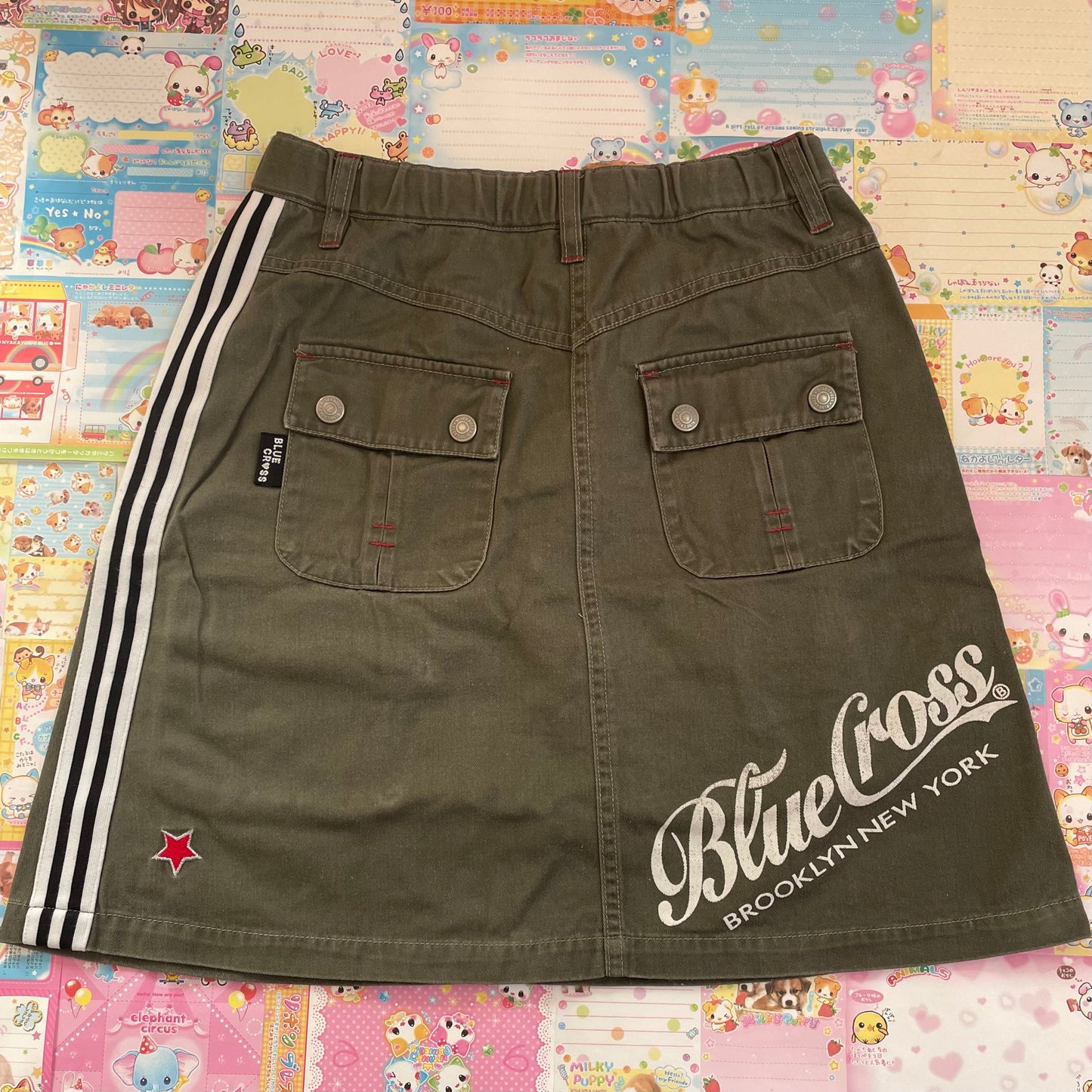 Blue♥︎Cross Girls - Army Green Skirt with Patches