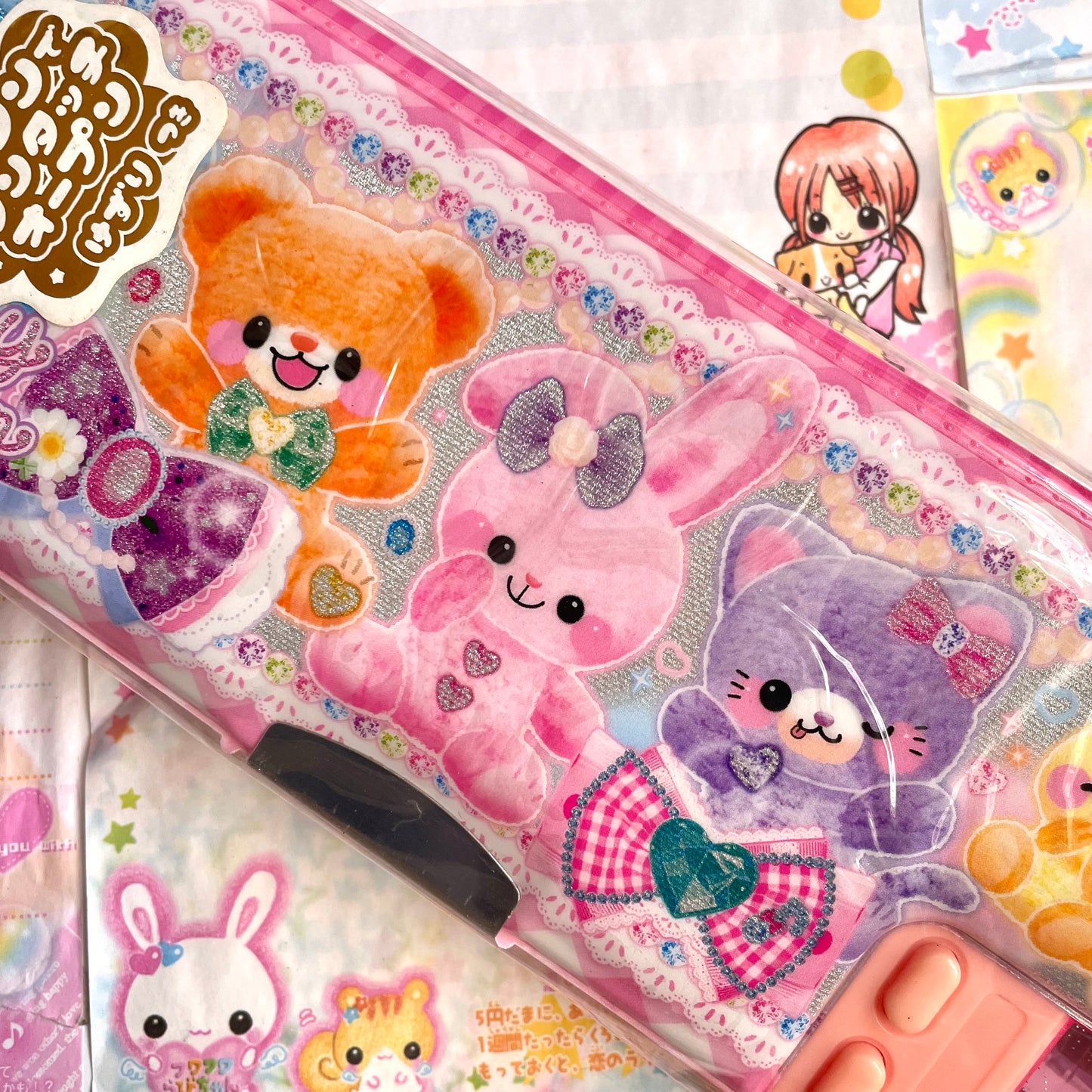 Milky Ribbon Compartments Pencil Case