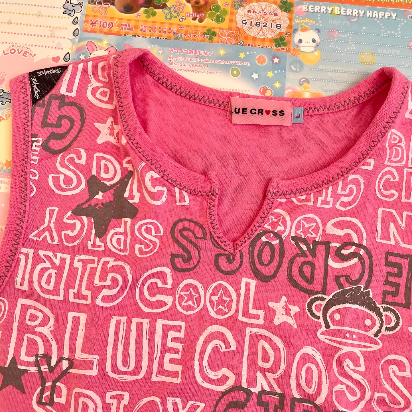 Blue♥︎Cross Girls - Pink Text Tank Top