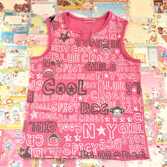 Blue♥︎Cross Girls - Pink Text Tank Top