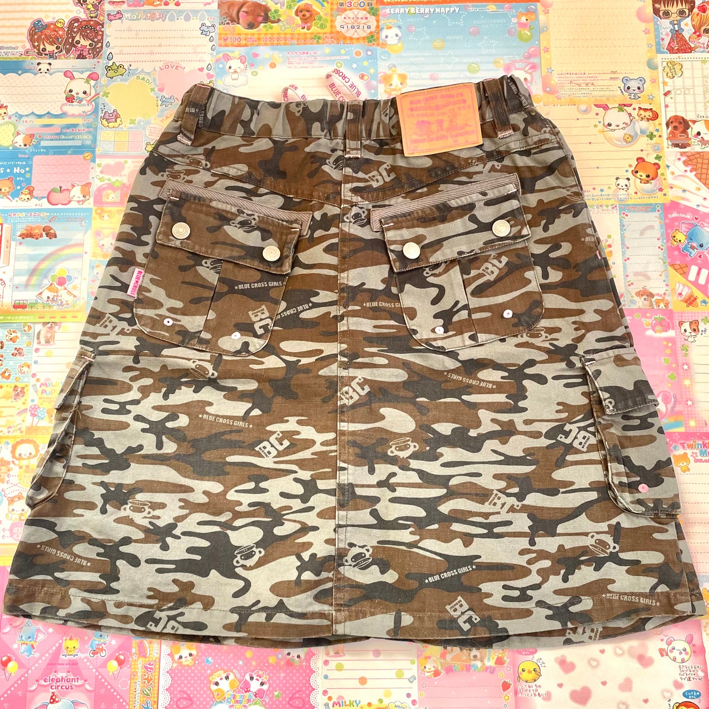 Blue♥︎Cross Girls - Camo Drawstring Skirt with Patches