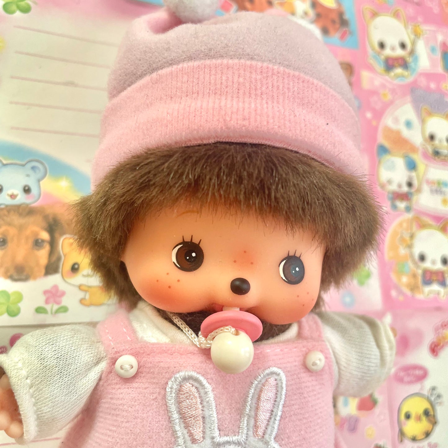 Bebichhichi Girl in Bunny Pink Overalls