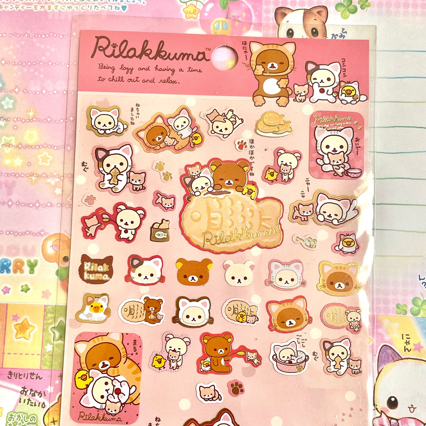 Rilakkuma Relaxing Cat Theme Sticker Sheet