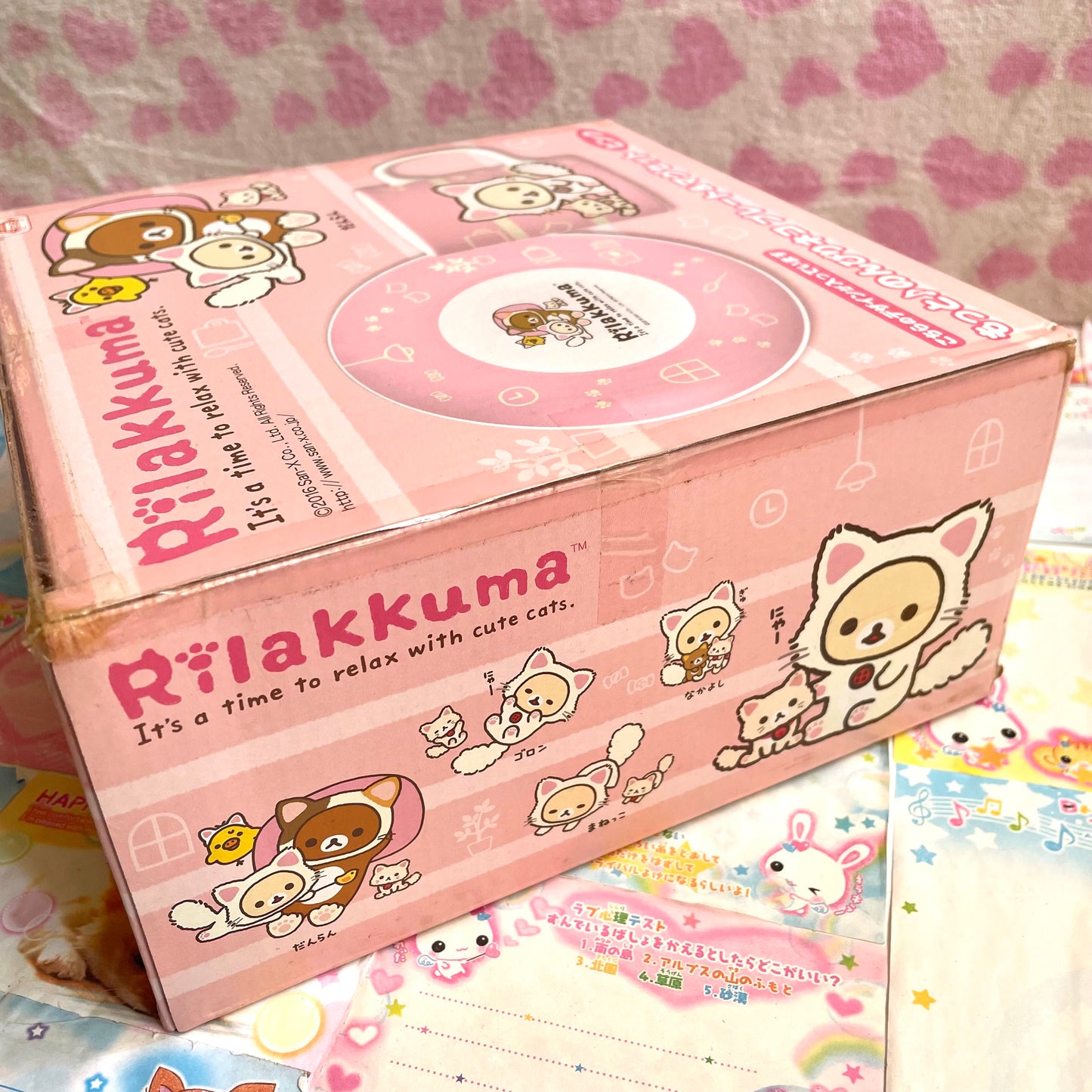 Rilakkuma Leisurely Cat Plate & Mug Set (Pink)