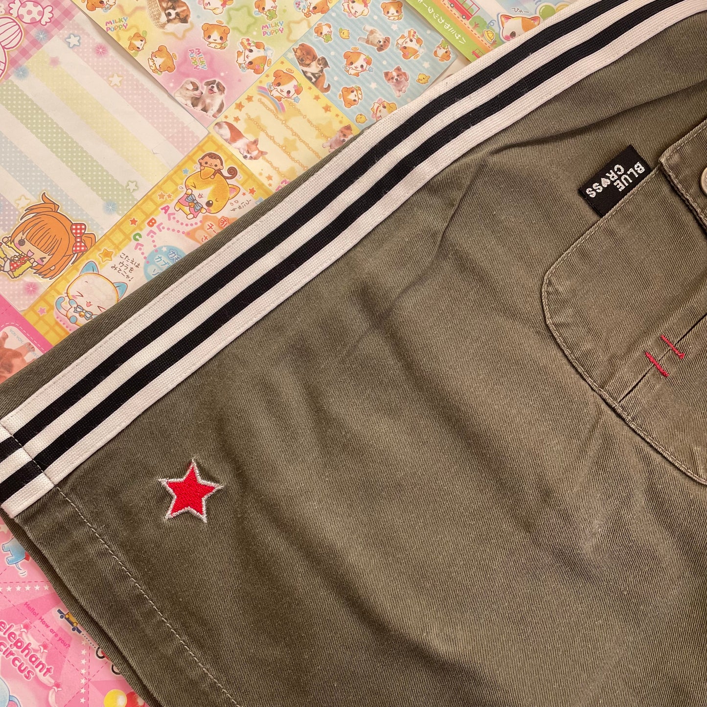 Blue♥︎Cross Girls - Army Green Skirt with Patches