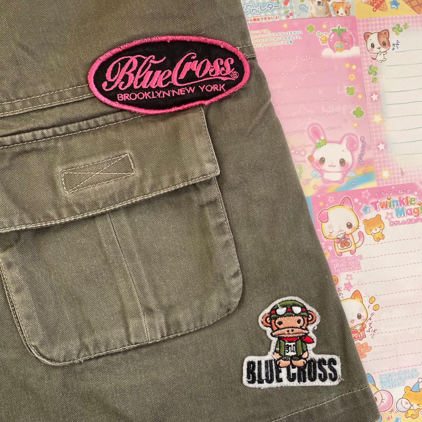 Blue♥︎Cross Girls - Army Green Skirt with Patches