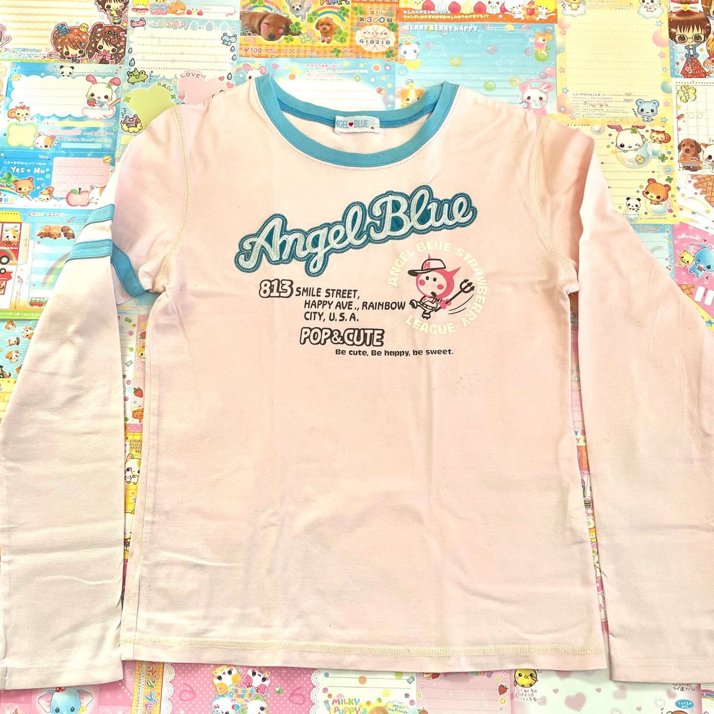 Angel♥︎Blue - Angel Blue Stars 19♥︎89 Long-sleeve Pink T-shirt