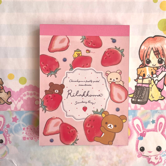 Rilakkuma Strawberry Party! Chairoikoguma Memo Pad