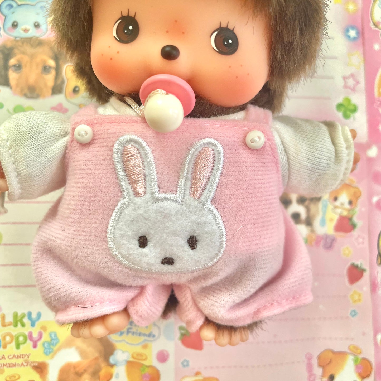 Bebichhichi Girl in Bunny Pink Overalls