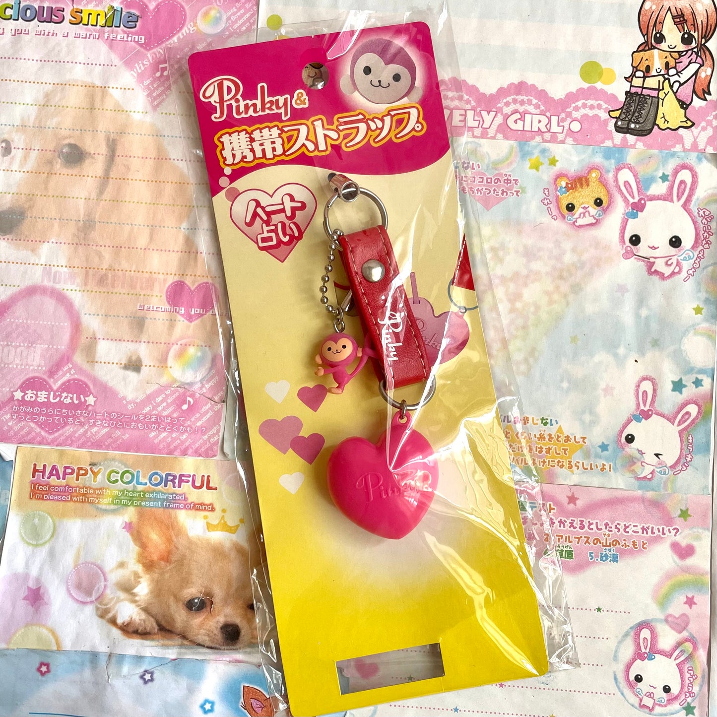 Pinky Monkey Heart Fortune Telling Mobile Strap