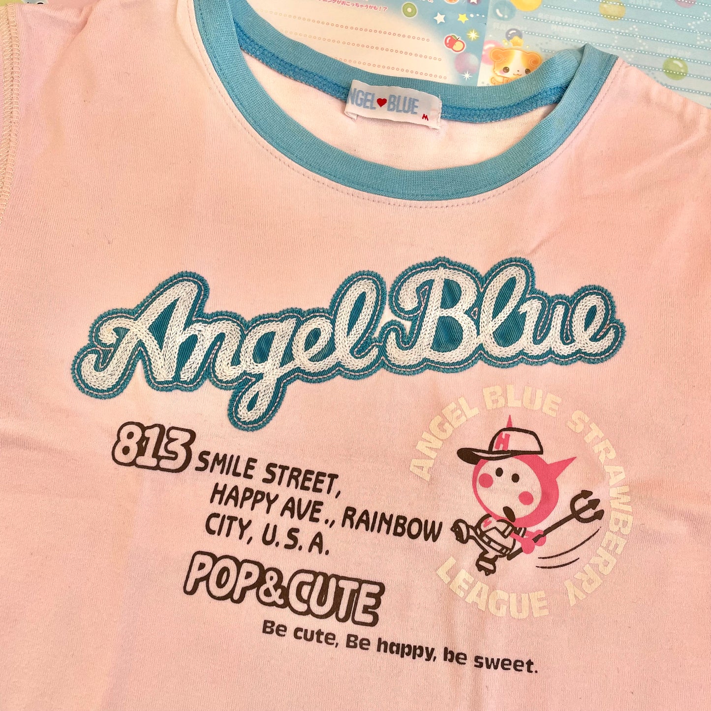 Angel♥︎Blue - Angel Blue Stars 19♥︎89 Long-sleeve Pink T-shirt